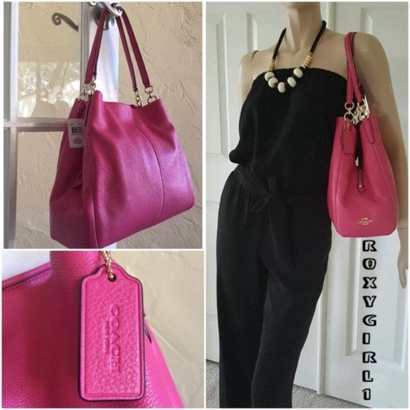 Coach Dahila Pink Leather Phoebe Edie Shoulder Bag RARE 35723 Barbie Barbiecore. - Picture 3 of 11